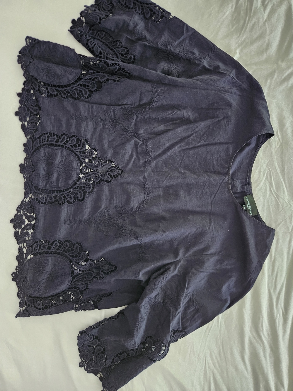 Cynthia Rowley Navy Crochet-Trim Blouse